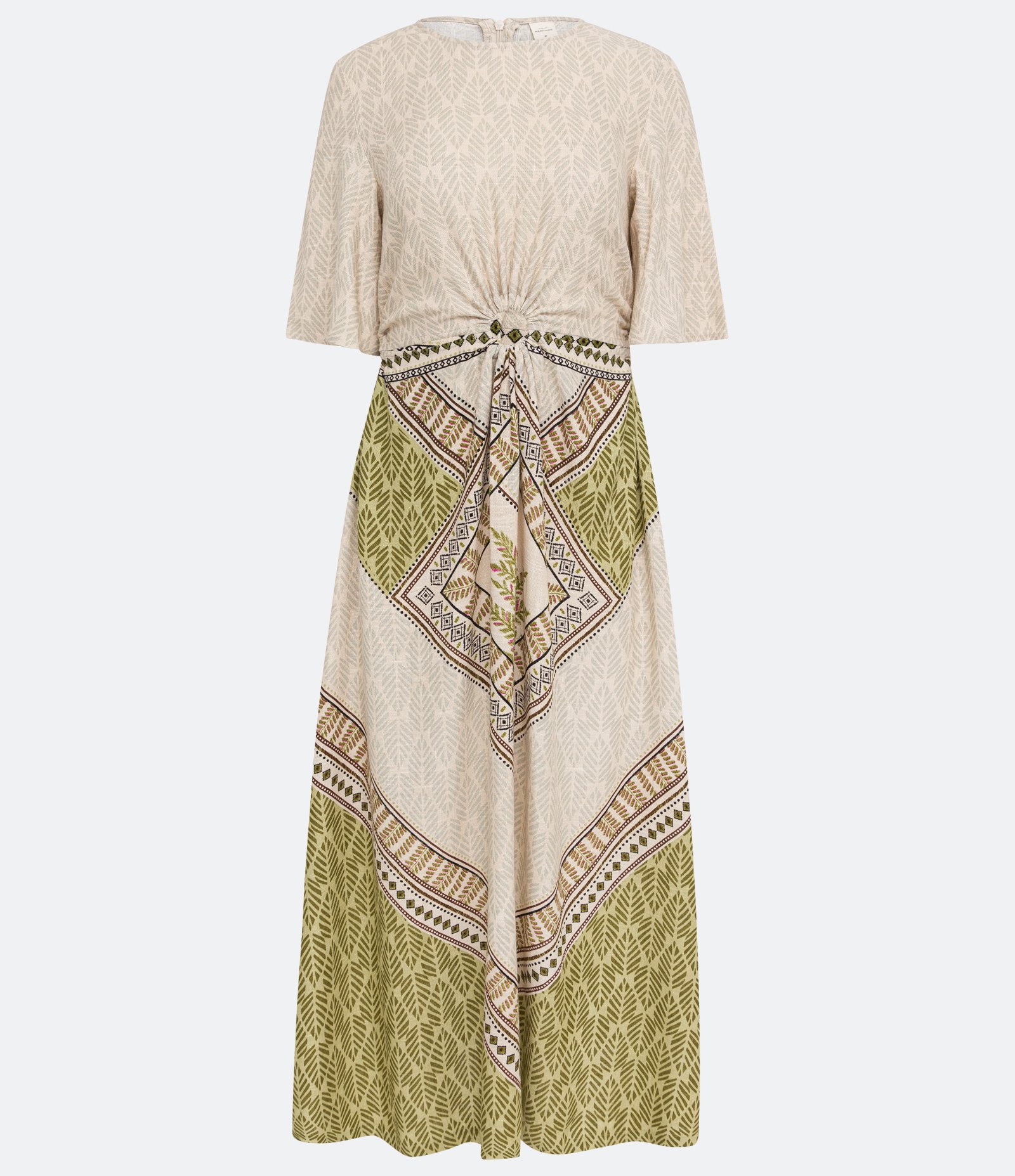 Vestido Midi em Viscolinho com Estampa de Folhagem e Recorte Verde 5