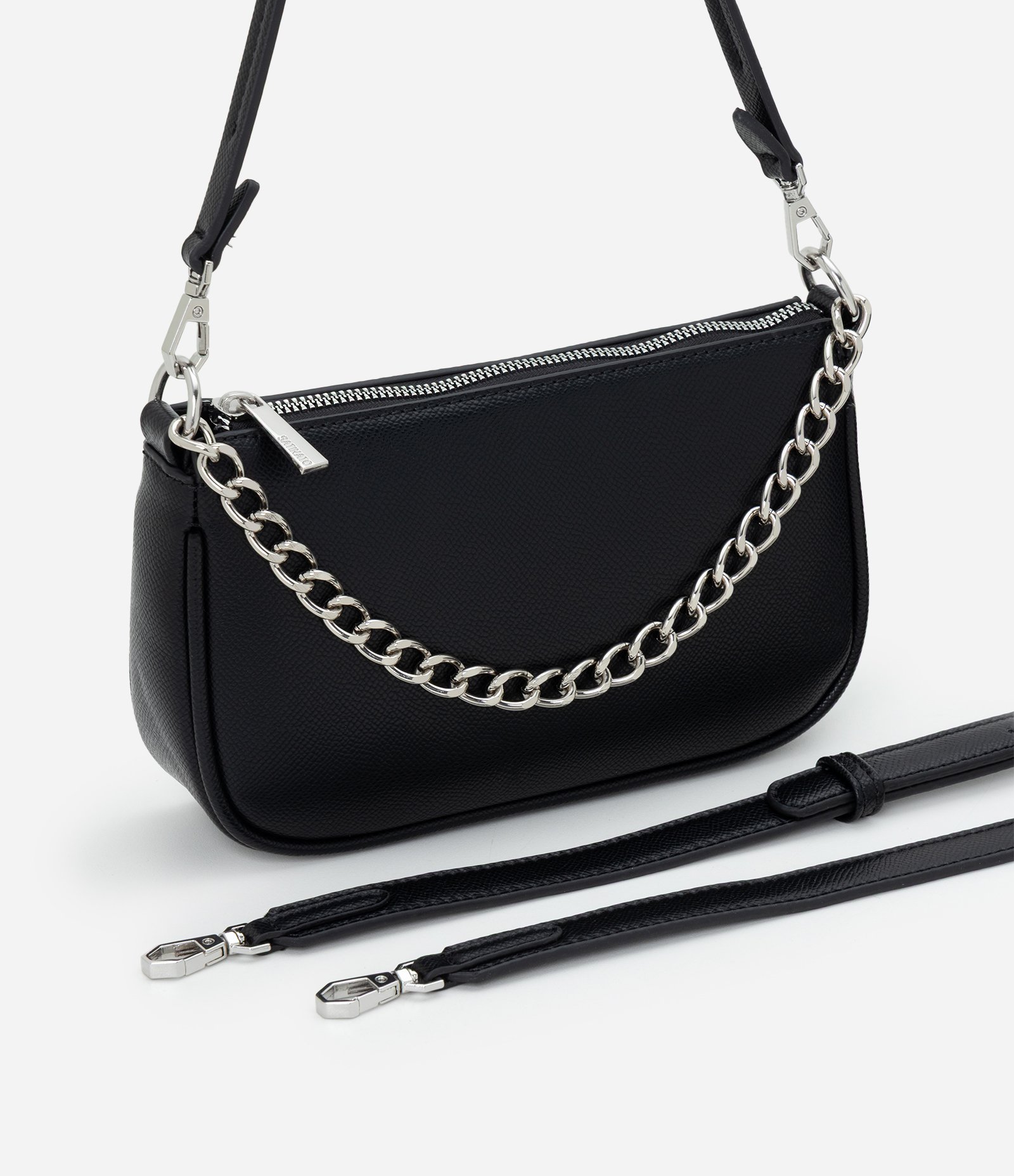 Bolsa Baguete Transversal com Alça Removível Preto 7