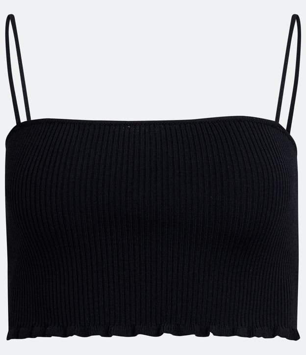 Blusa de Tirantes de Punto Acanalado con Frufru en la Barra Negro 5