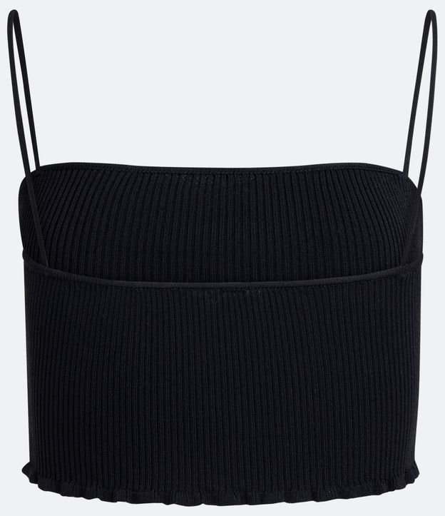 Blusa de Tirantes de Punto Acanalado con Frufru en la Barra Negro 6