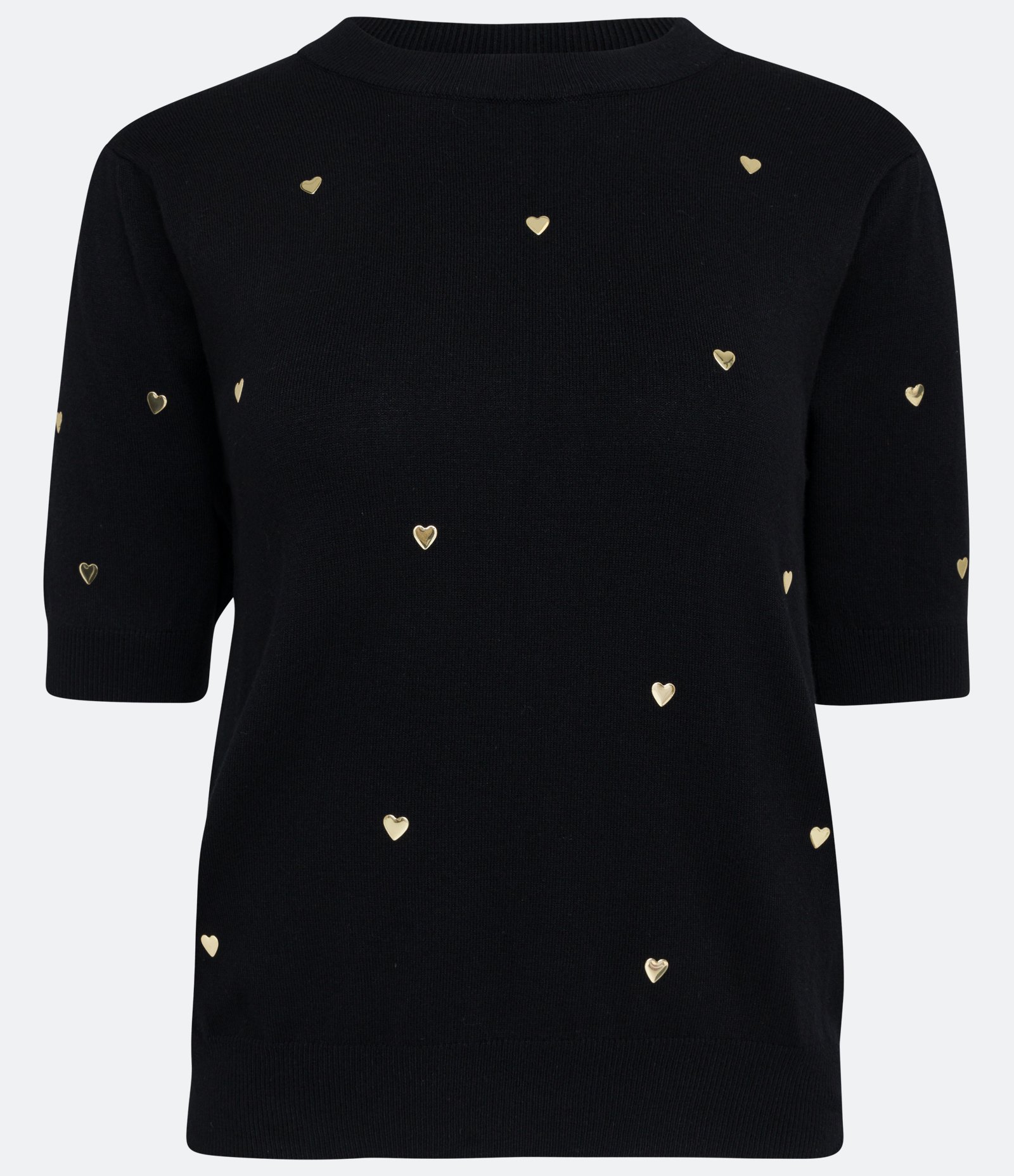 Blusa em Tricô com Corações Aplicados Preto 5