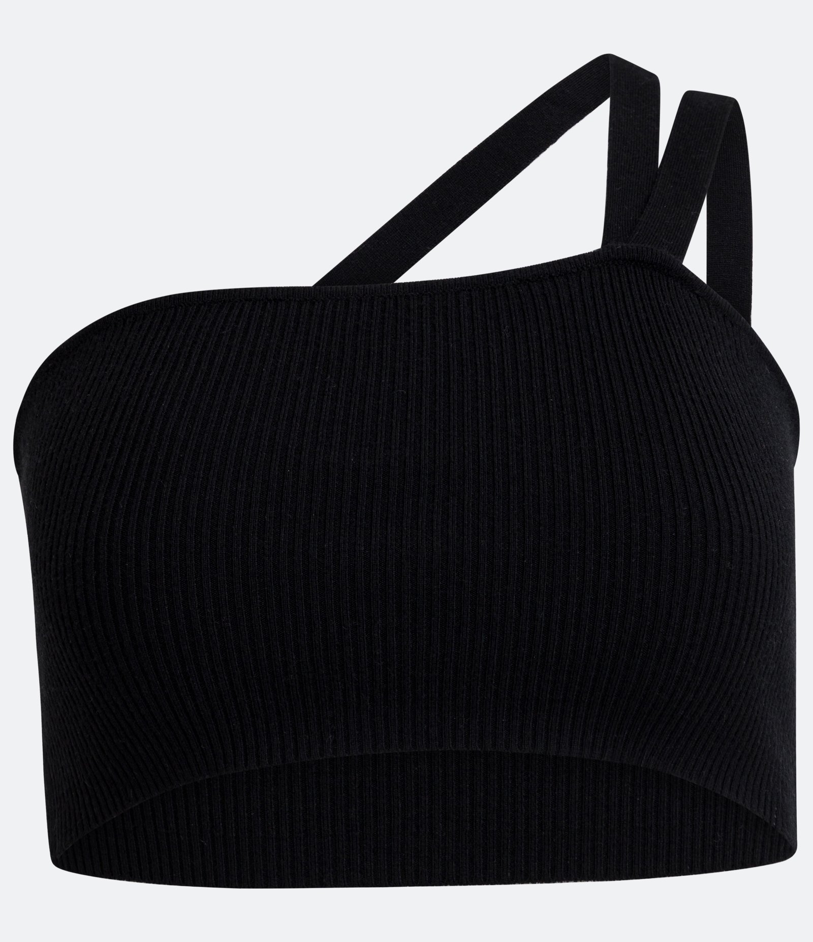 Blusa Cropped Ombro Só em Tricô com Alça Assimétrica Preto 5