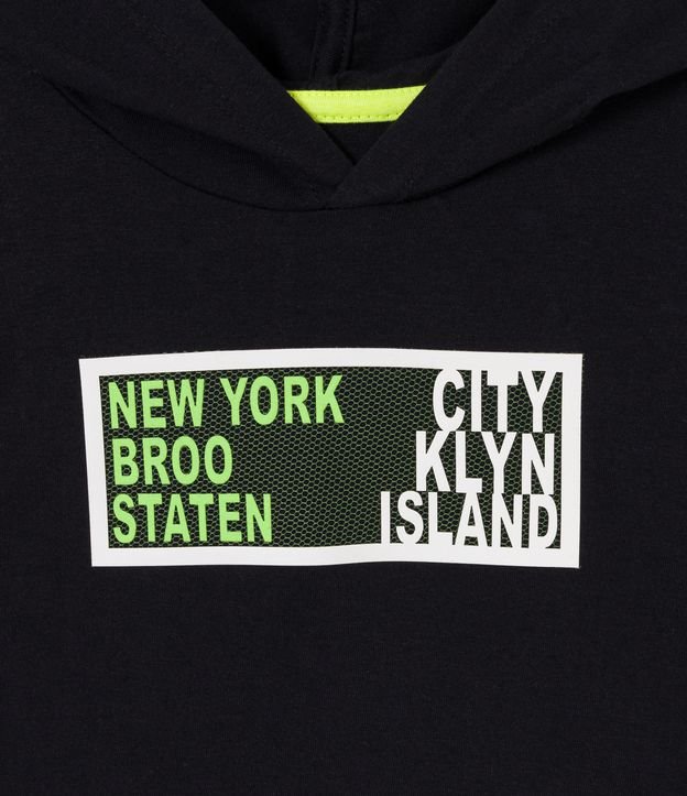 Remera Infantil con Capucha y Estampado Neón - Talle 5 a 14 años Negro 3