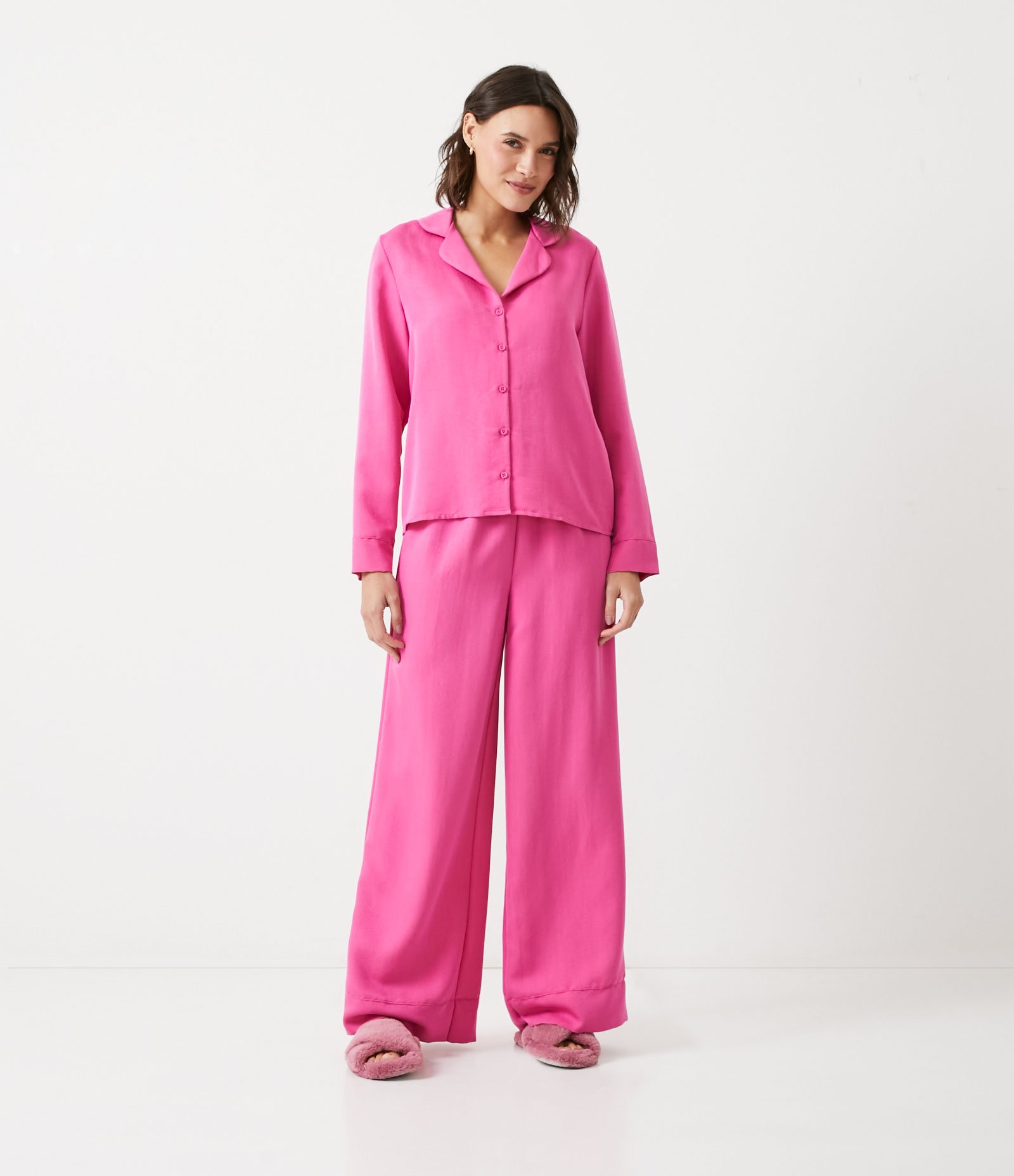 Pijama Americano Longo em Viscose sem Estampa Rosa 1