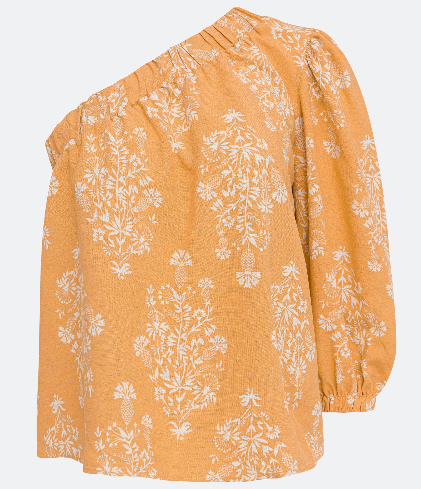 Blusa em Viscolinho com Ombro Só e Estampa de Folhagem Laranja 5