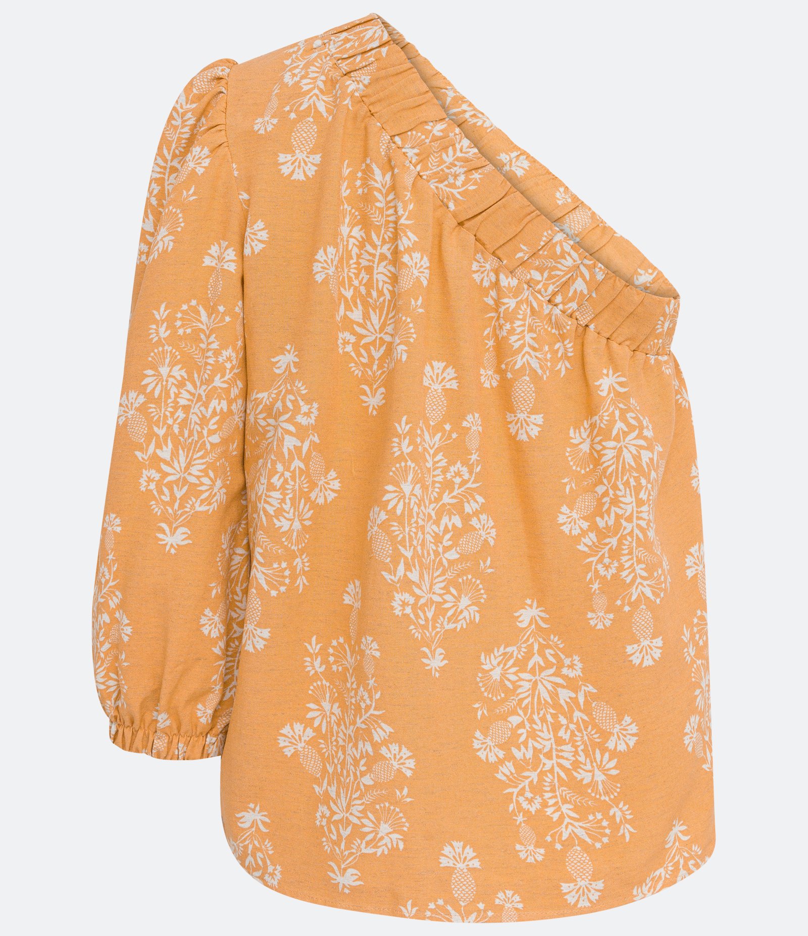 Blusa em Viscolinho com Ombro Só e Estampa de Folhagem Laranja 6