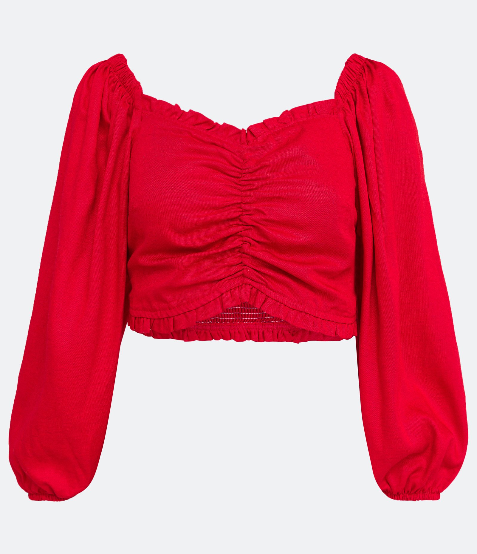 Blusa em Viscolinho com Manga 3/4 e Detalhes Franzidos Vermelho 1