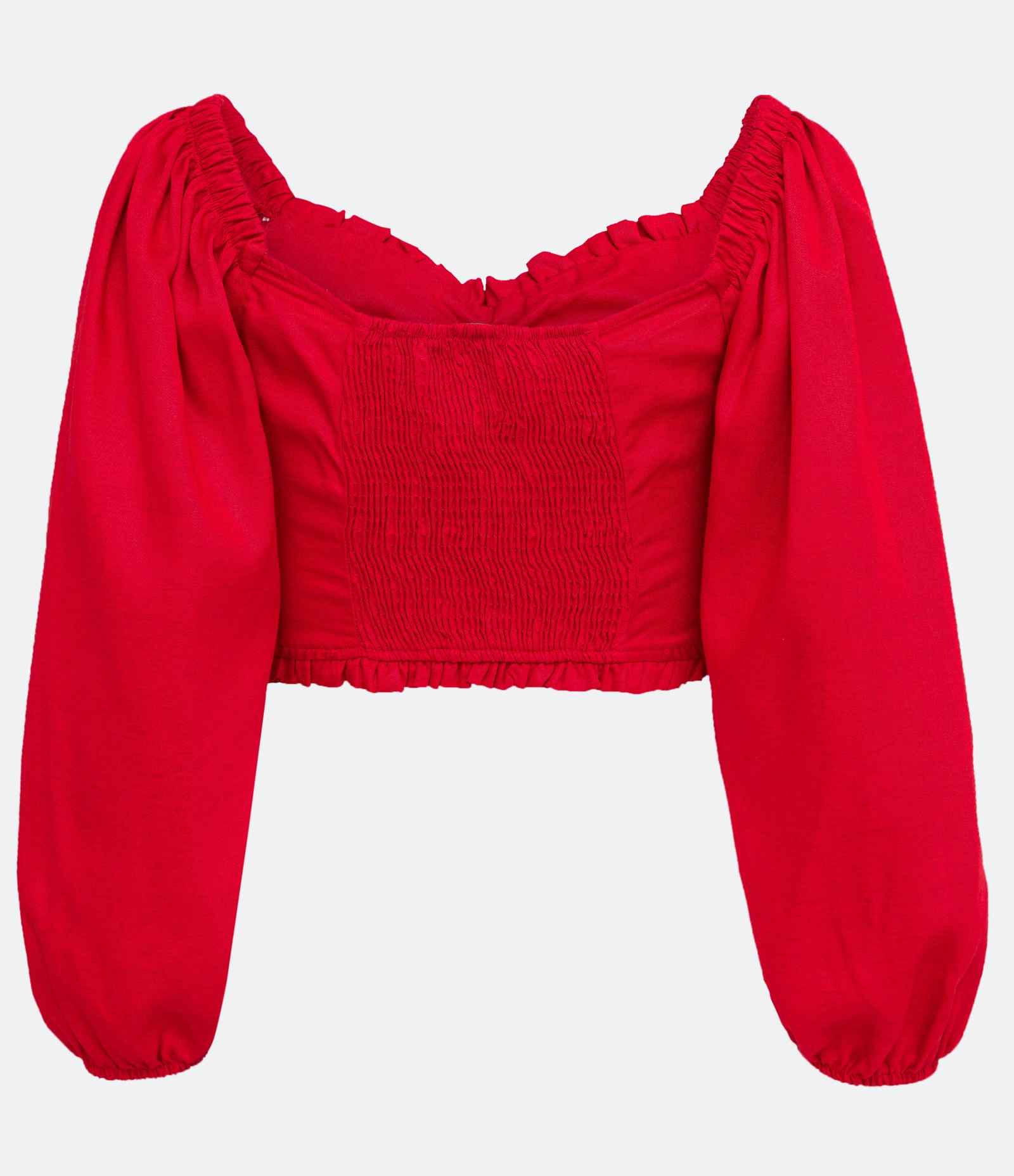 Blusa em Viscolinho com Manga 3/4 e Detalhes Franzidos Vermelho 2