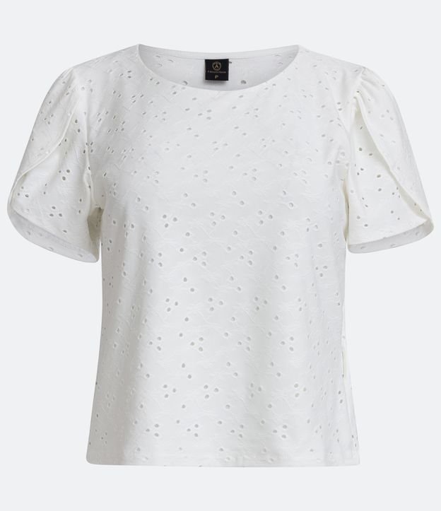 Blusa Em Laise Manga Bufante E Detalhe Sobreposto Branco