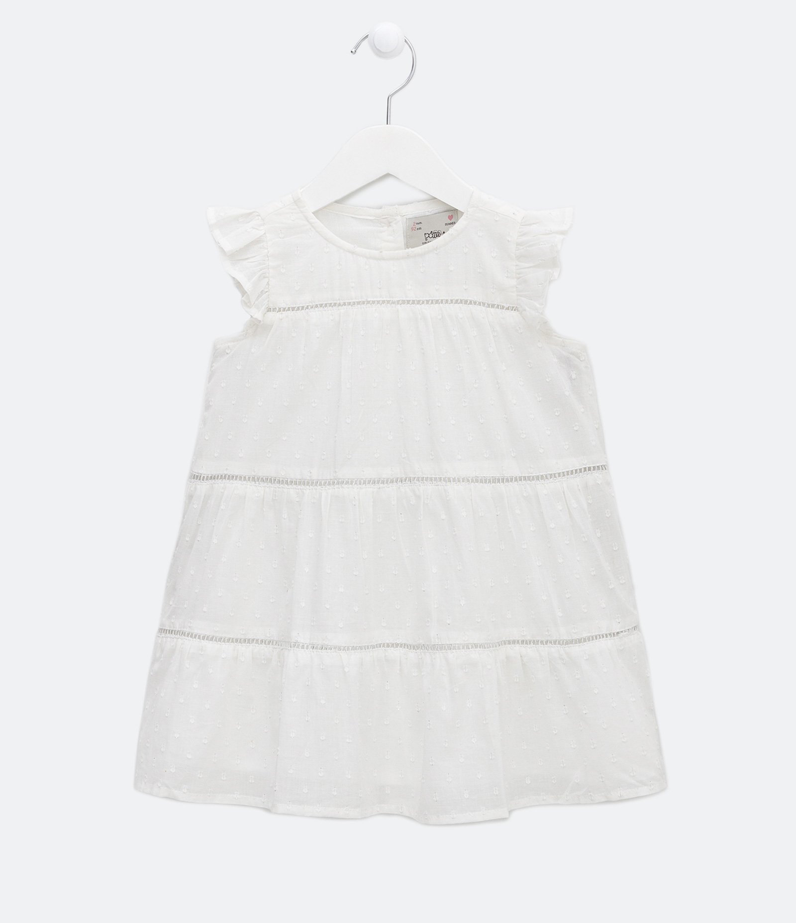 Vestido Infantil com Textura e Babadinhos nas Mangas - Tam 1 a 5 Anos Branco 1