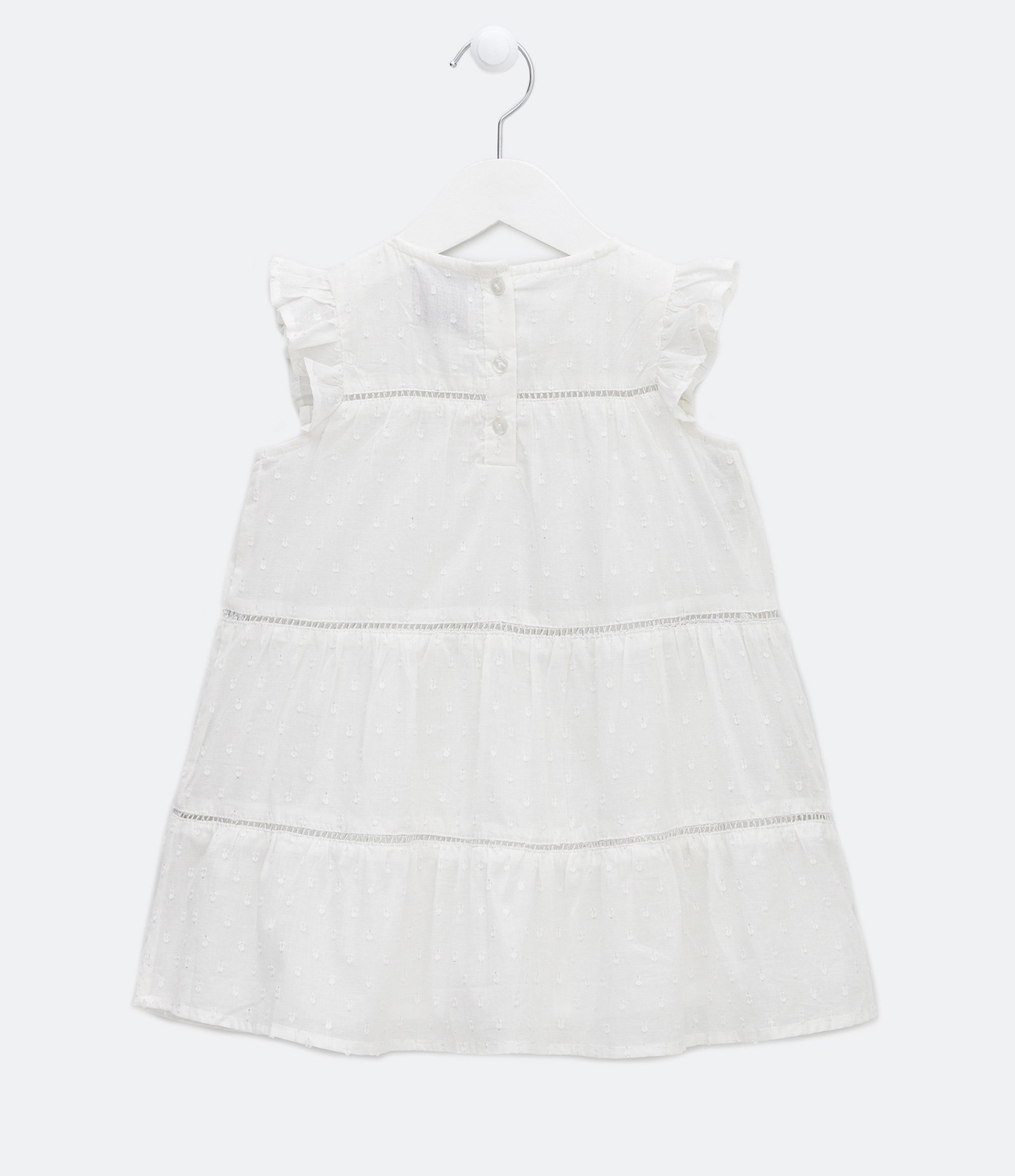 Vestido Infantil com Textura e Babadinhos nas Mangas - Tam 1 a 5 Anos Branco 2