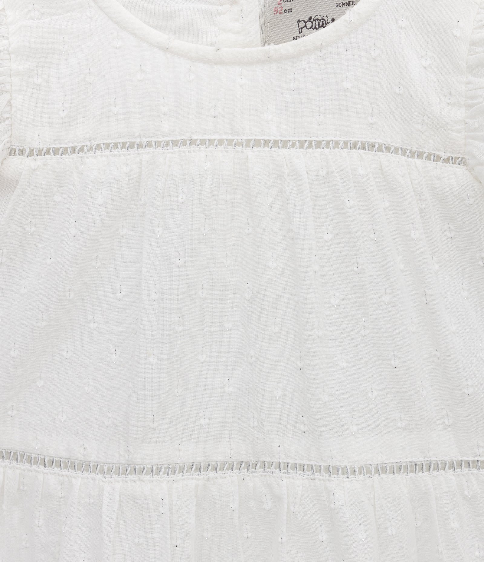 Vestido Infantil com Textura e Babadinhos nas Mangas - Tam 1 a 5 Anos Branco 3
