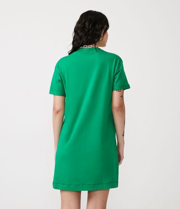 Vestido Corto Básico en Algodón con Pequeño Bolsillo Frontal Verde 3