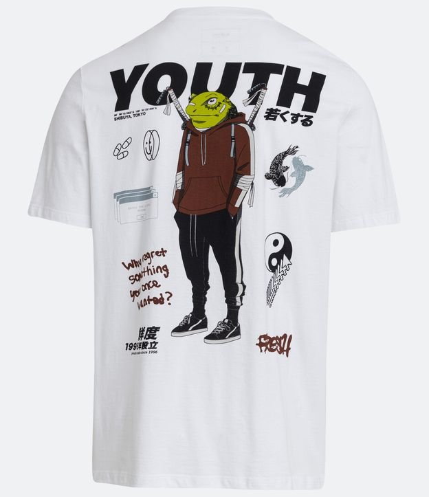 Remera en Media Malla con Estampado de Rana Blanco 7