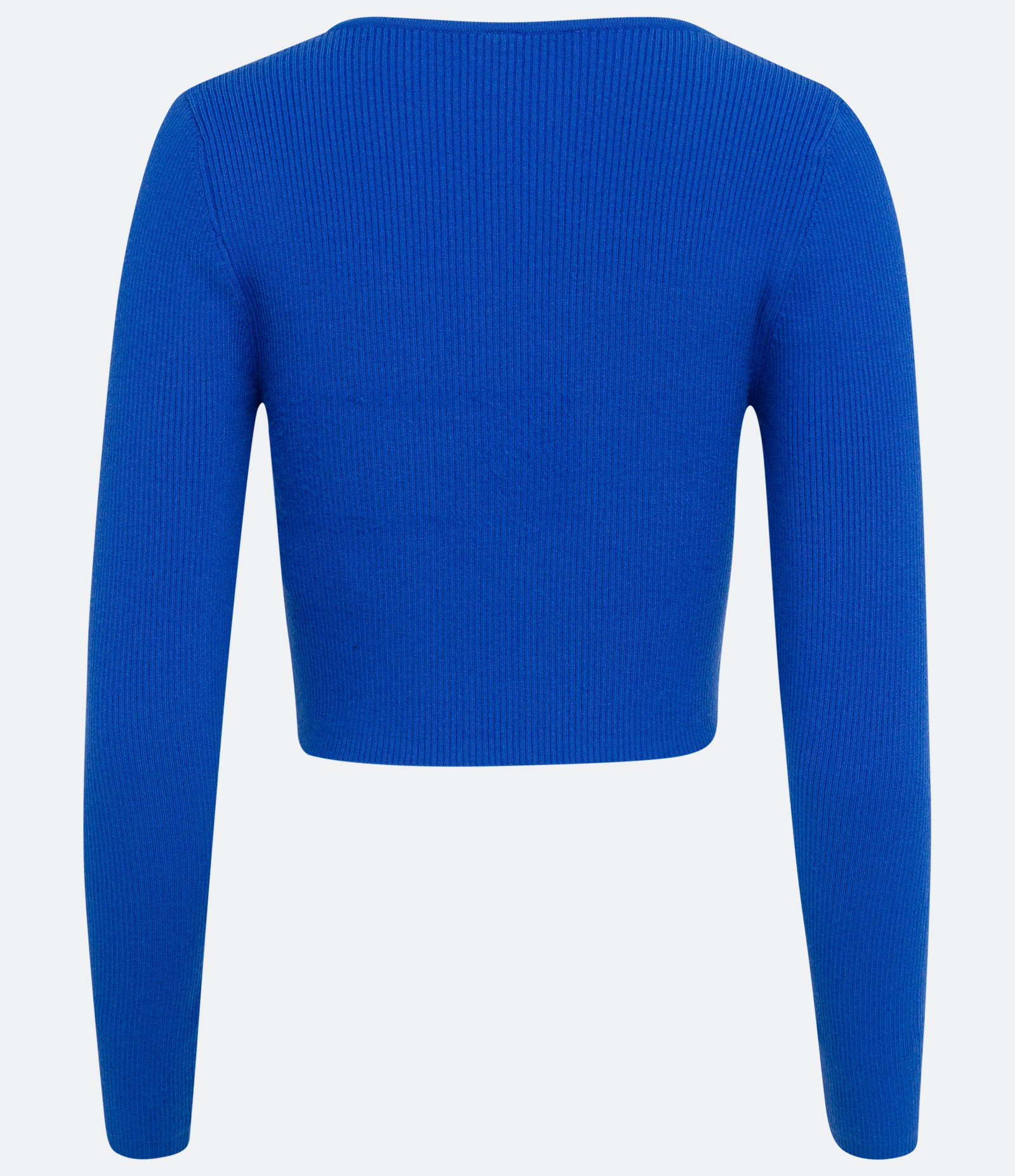 Blusa Cropped em Tricô Canelado com Manga Longa e Franzido Azul 6