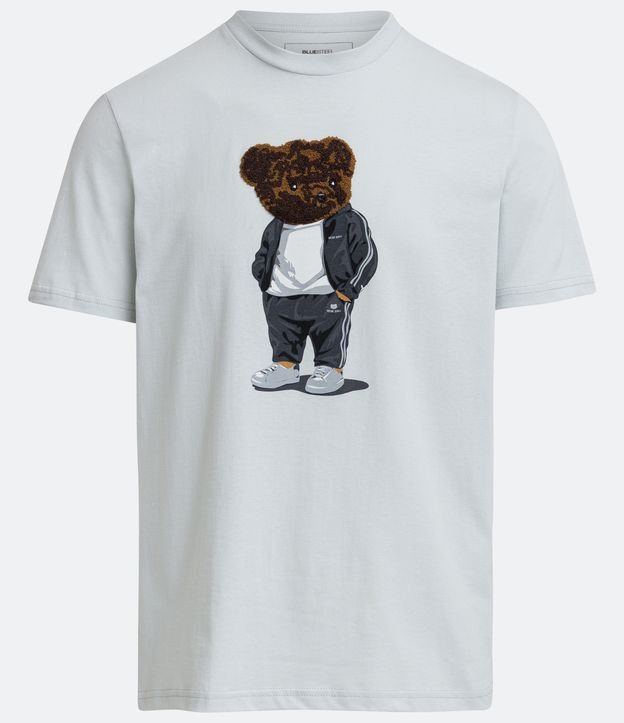 Remera Manga Corta con Estampado de Osito en Chenille Blanco 6