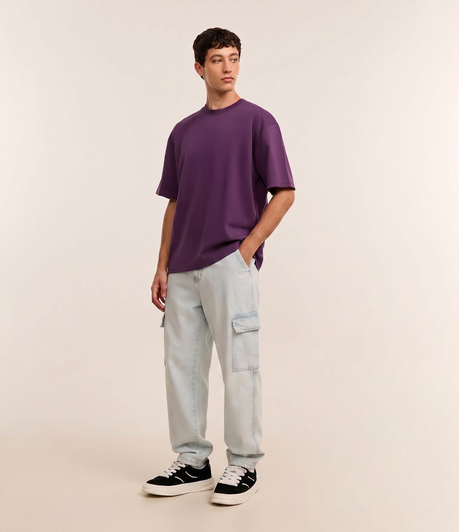 Calça Jeans Baggy com Bolsos Cargo Azul 1