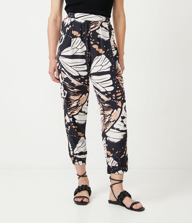Pantalón Cintura Alta con Estampado de Mariposas Negro 2