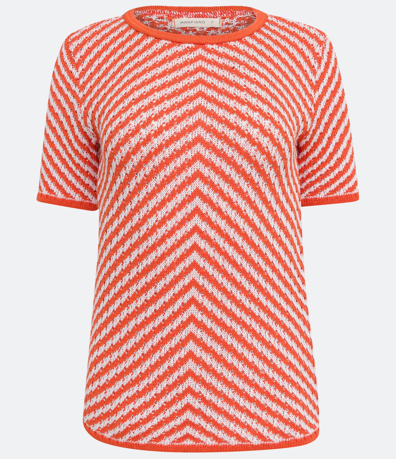 Blusa em Tricô com Listras Diagonais Laranja 5
