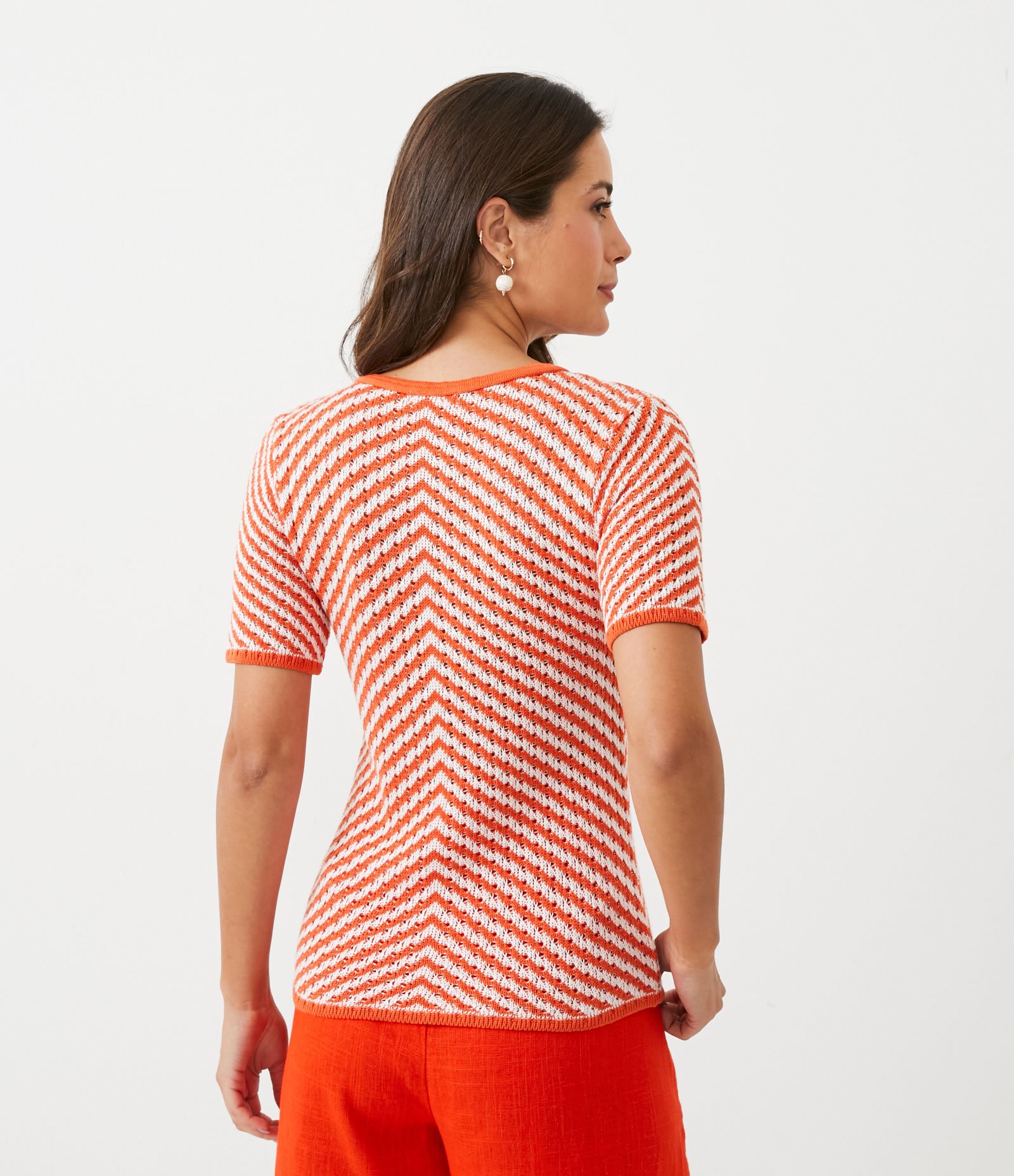 Blusa em Tricô com Listras Diagonais Laranja 3