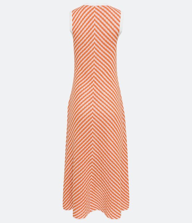 Vestido Largo en Algodón con Estampado de Rayas Diferenciadas Naranja 7