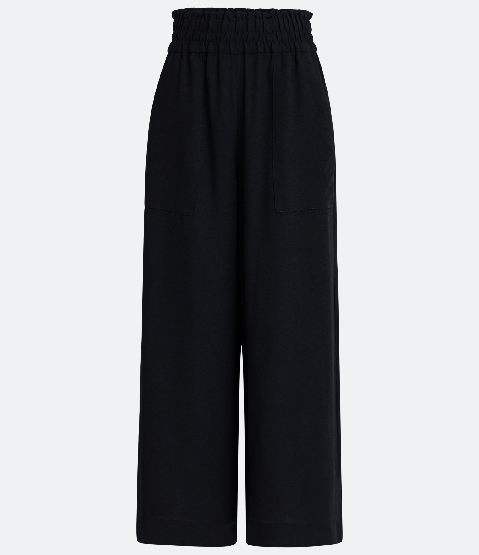 Calça Pantacourt com Elástico no Cós e Bolsos Quadrados Preto 1