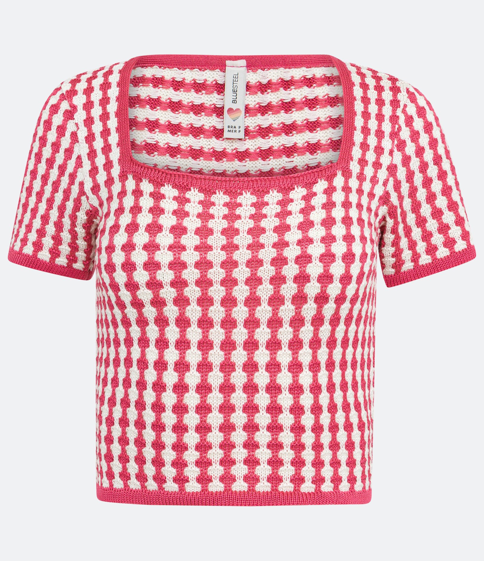 Blusa Cropped em Lã Acrílica com Mangas Curta e Listras Diferenciadas Vermelho 5