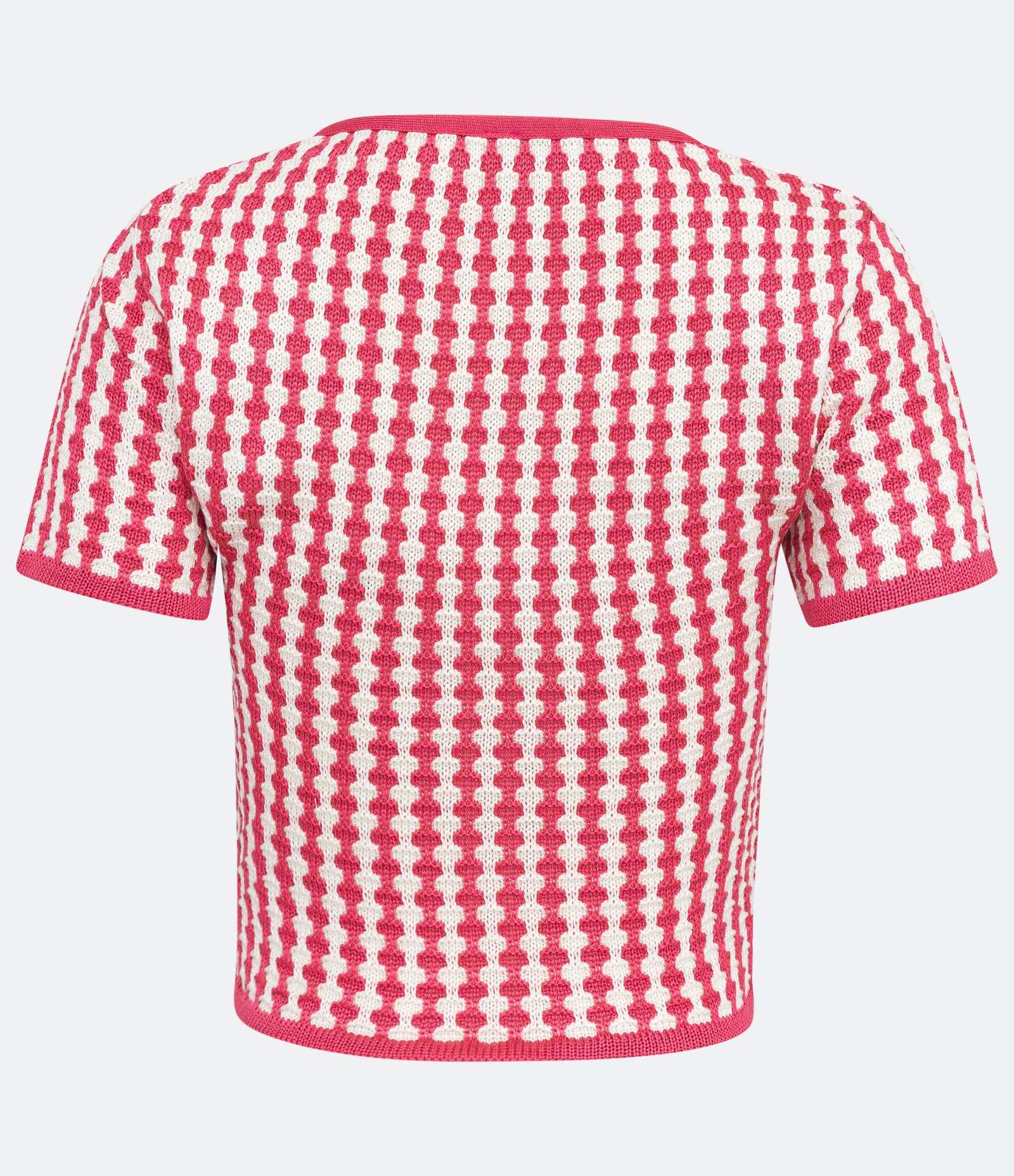 Blusa Cropped em Lã Acrílica com Mangas Curta e Listras Diferenciadas Vermelho 6
