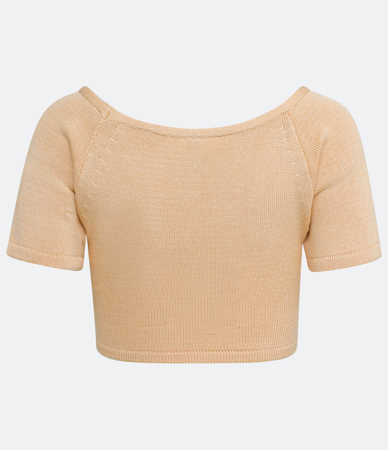 Blusa Cropped em Viscose com Manga Curta e Vazado Bege 6