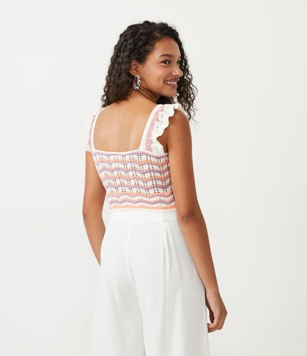 Blusa sin Manga de Punto con Rayas Contrastantes Beige 4