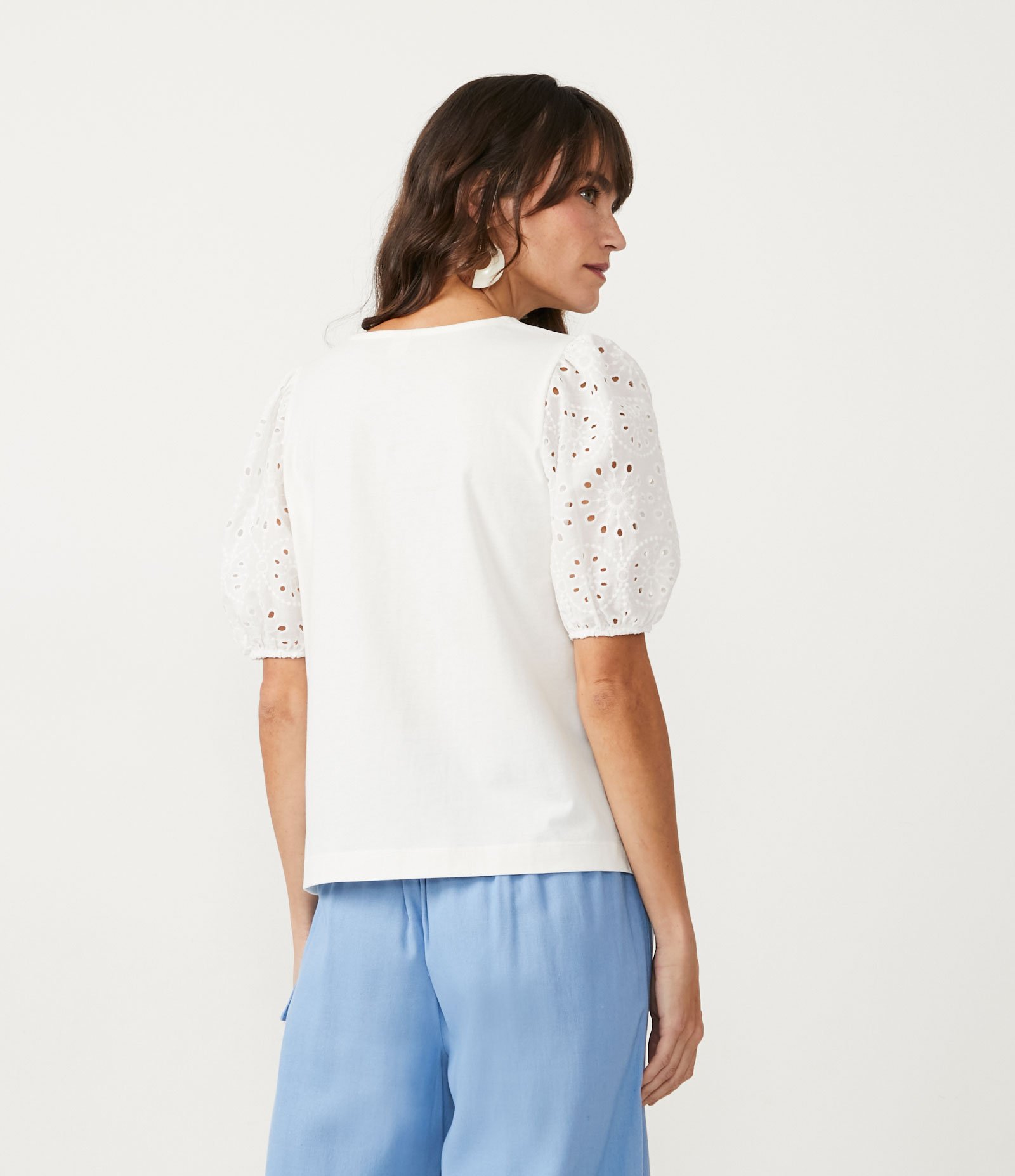 Blusa em Algodão com Manga Bufante em Laise Branco 3