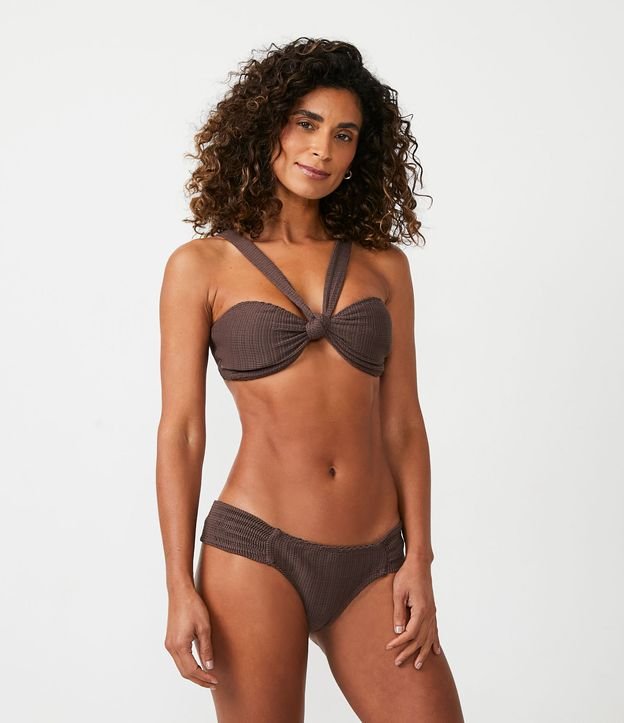 Bikini Top Bandeau en Poliamida con Nudo Central Marrón 2