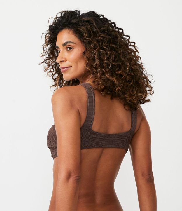 Bikini Top Bandeau en Poliamida con Nudo Central Marrón 3