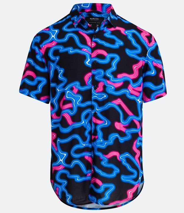 Camisa Manga Corta en Viscosa con Estampado Conceitual Negro 5