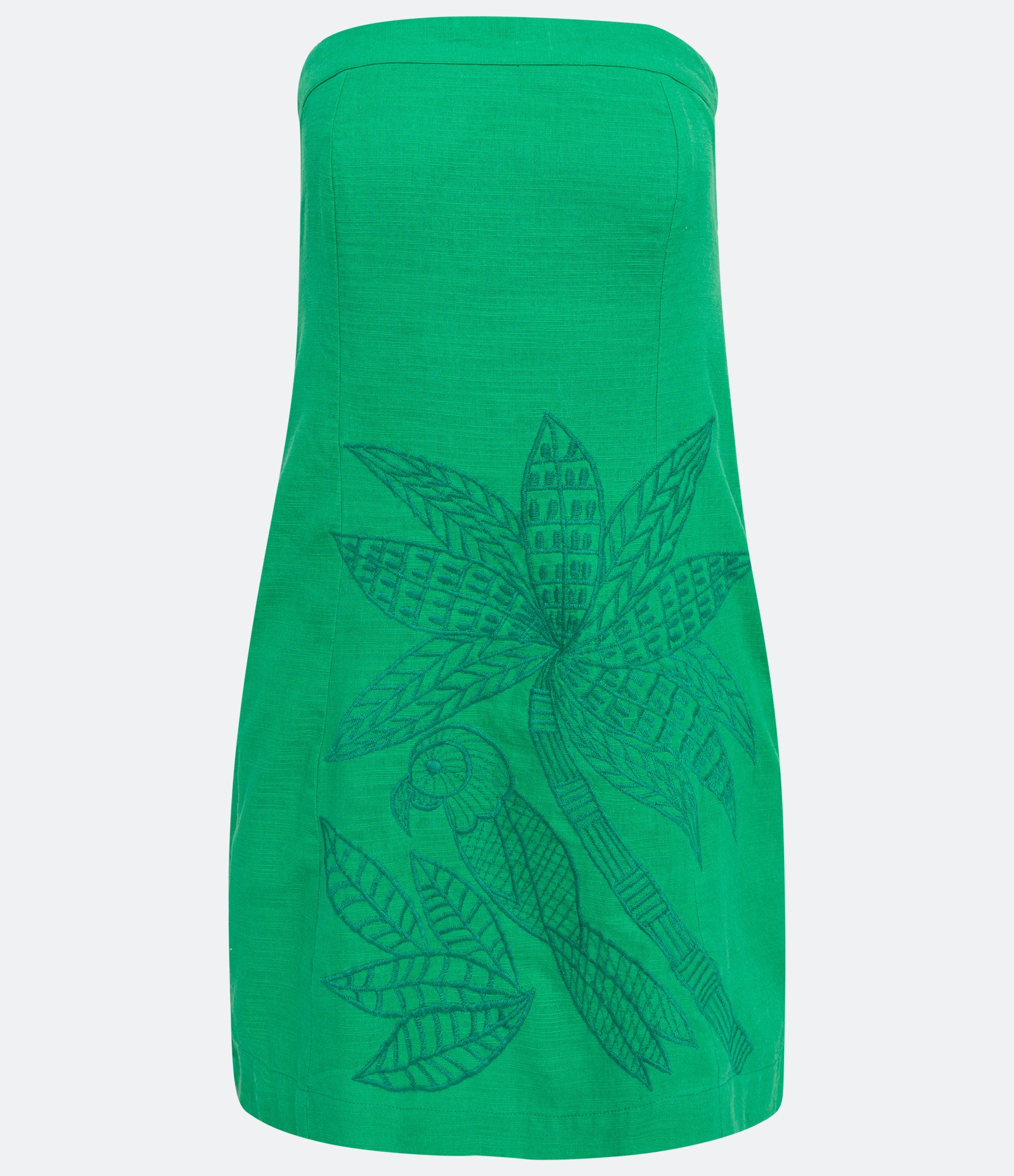 Vestido Curto Tomara que Caia com Bordado Tropical Verde 2