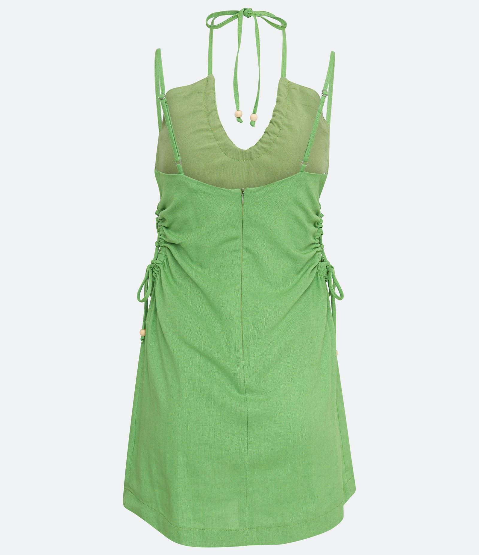 Vestido Curto em Linho com Alças Finas e Vazados Laterais Verde 6