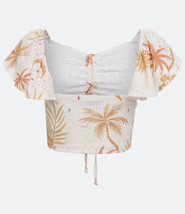 Blusa Cropped con Manga Corta y Estampado Tropical Cocoteros Beige 7