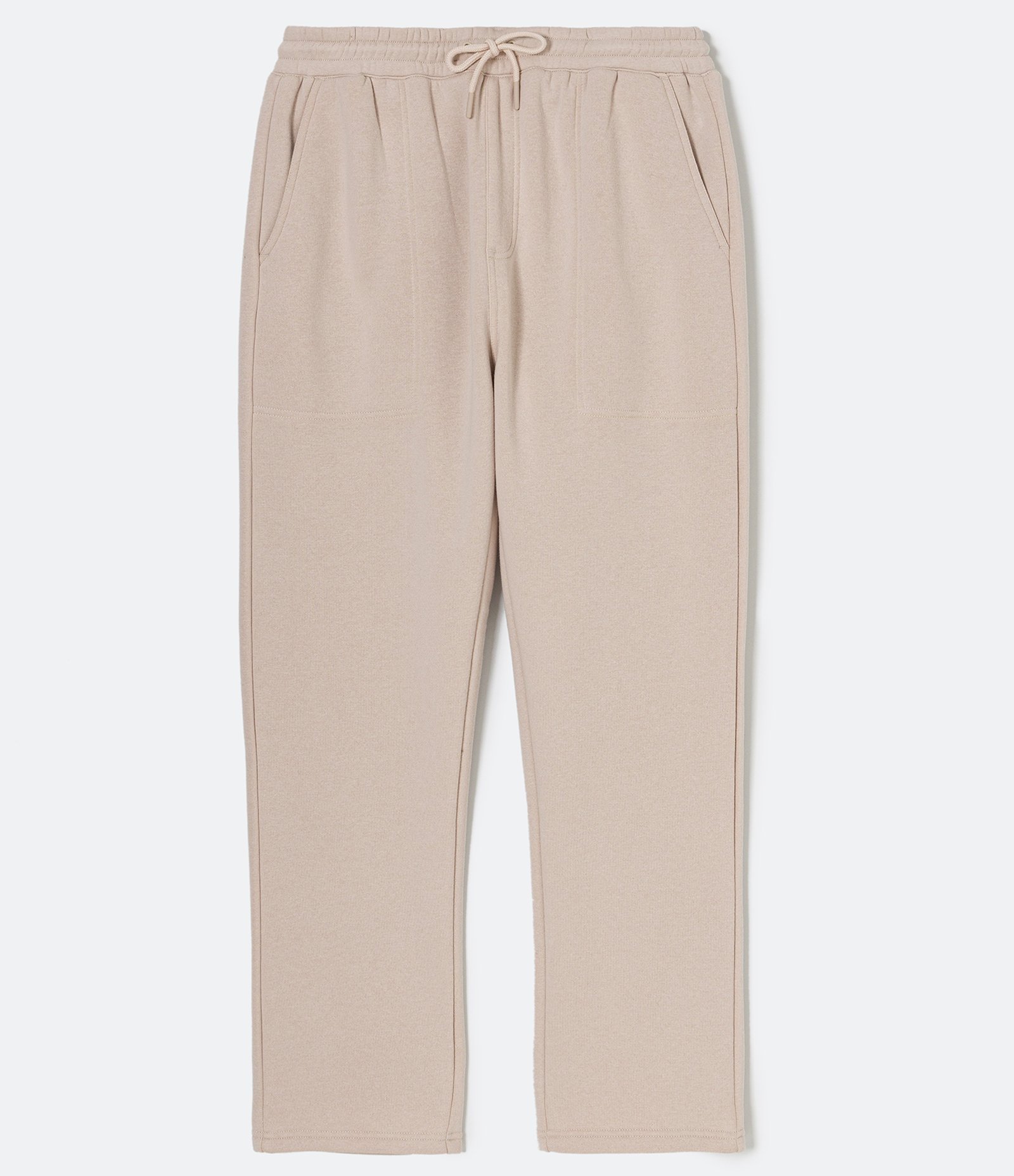 Calça Reta Básica em Moletom com Amarração e Bolsos Bege 1