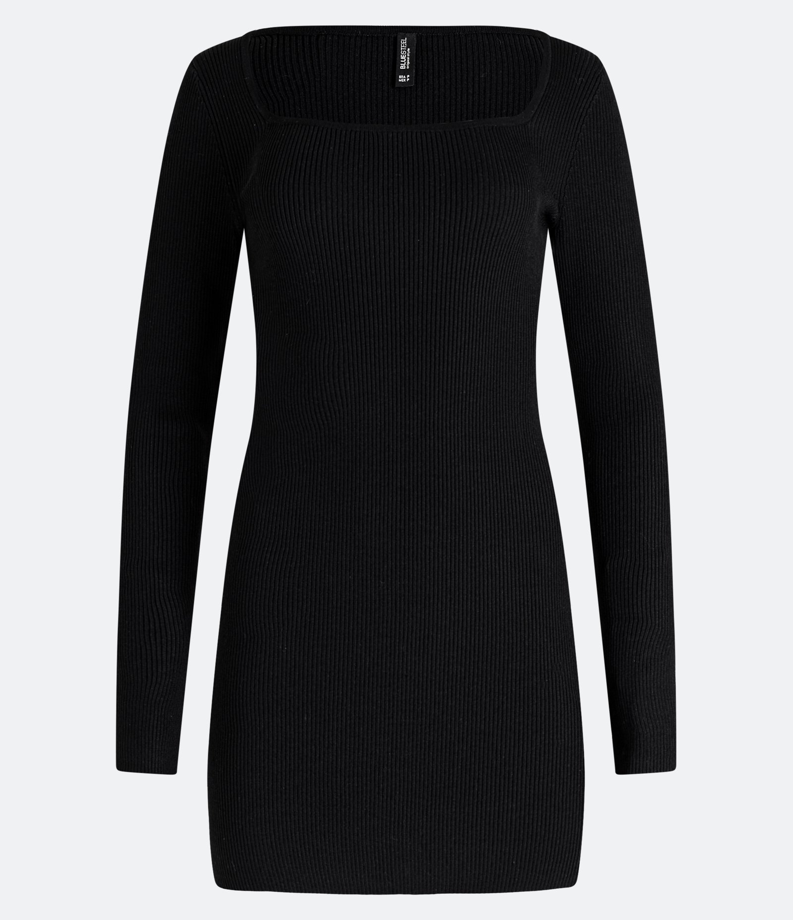 Vestido Curto em Tricô Canelado com Manga Longa e Fenda no Punho Preto 5