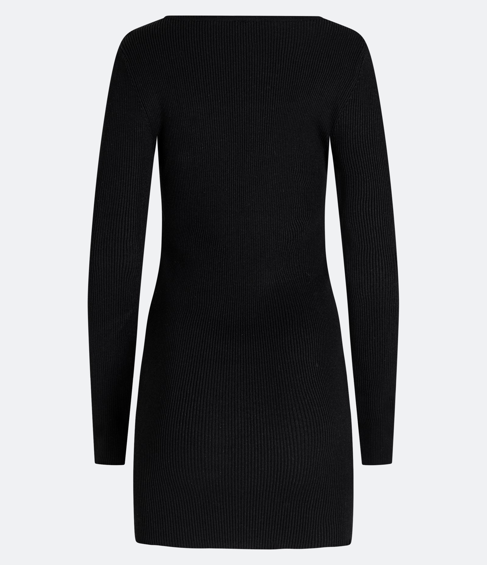 Vestido Curto em Tricô Canelado com Manga Longa e Fenda no Punho Preto 7