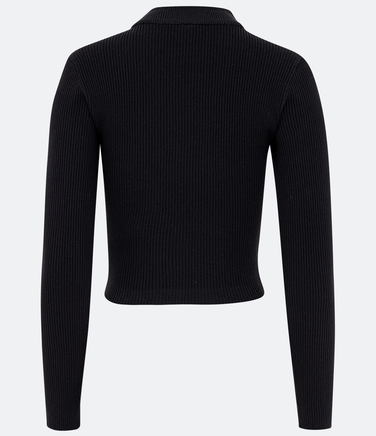 Blusa Cropped em Tricô com Abertura no Busto Preto 2