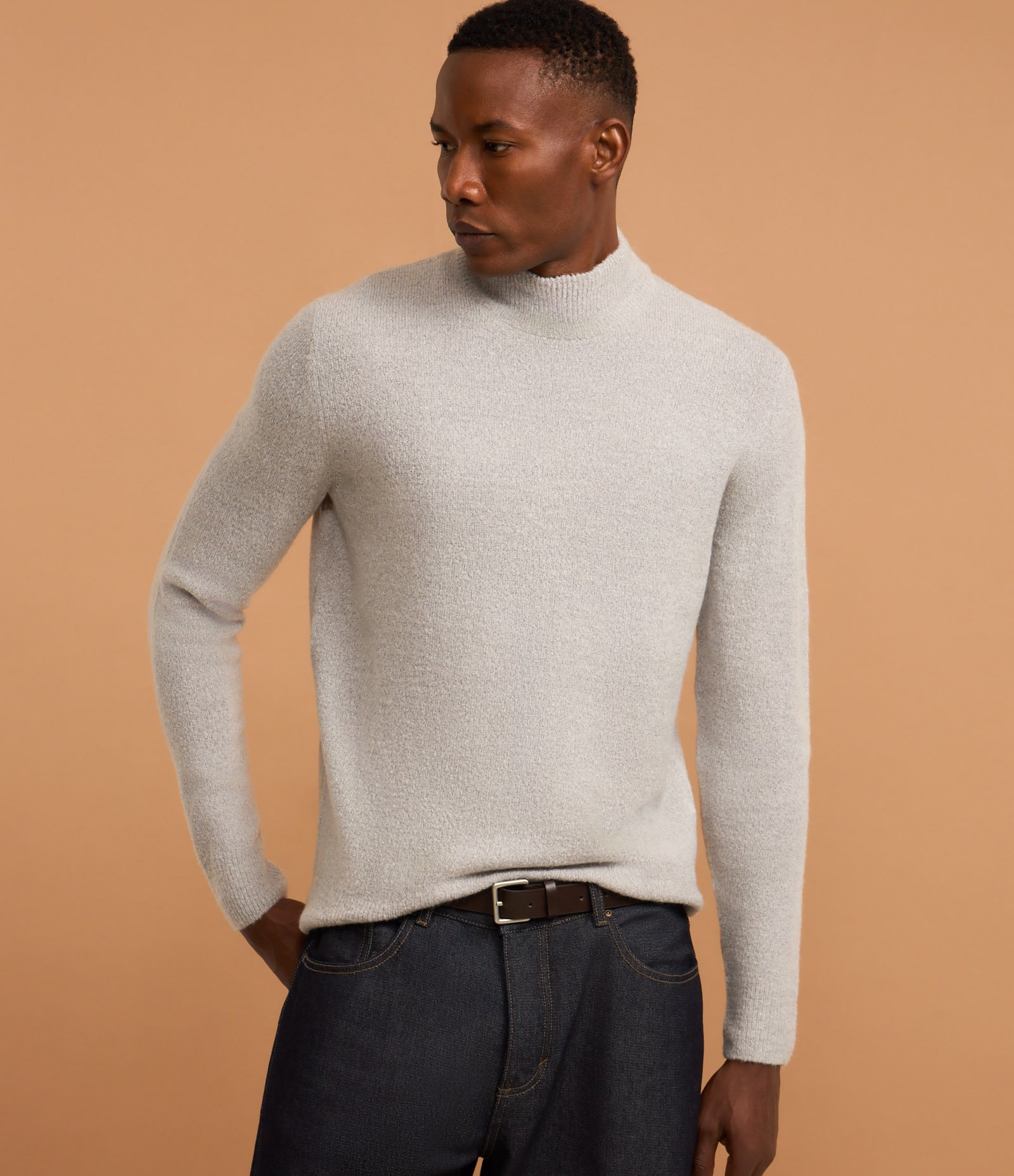 Blusão Fechado Comfort em Lã Acrílica com Gola Alta e Textura Cinza Mescla 6