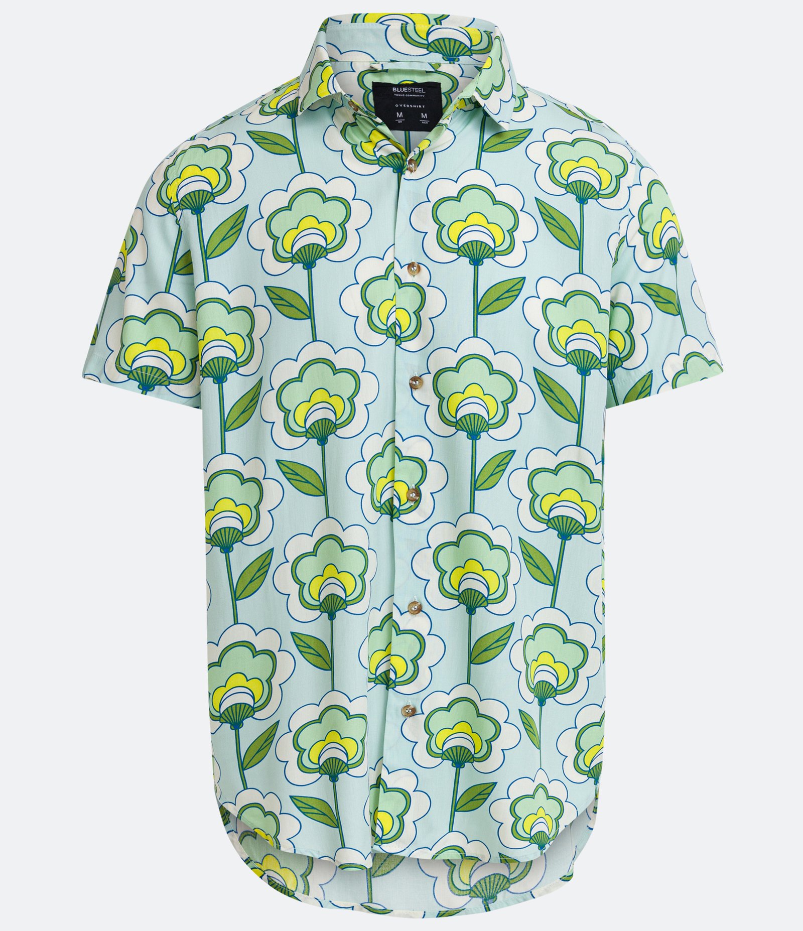 Camisa Regular em Viscose com Estampa de Flores Retrô Verde 1