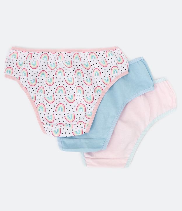 Kit 03 Bombachas Slip Infantil con Estampado Tierno - Talle 2 a 14 años Blanco/Azul/Rosado 3