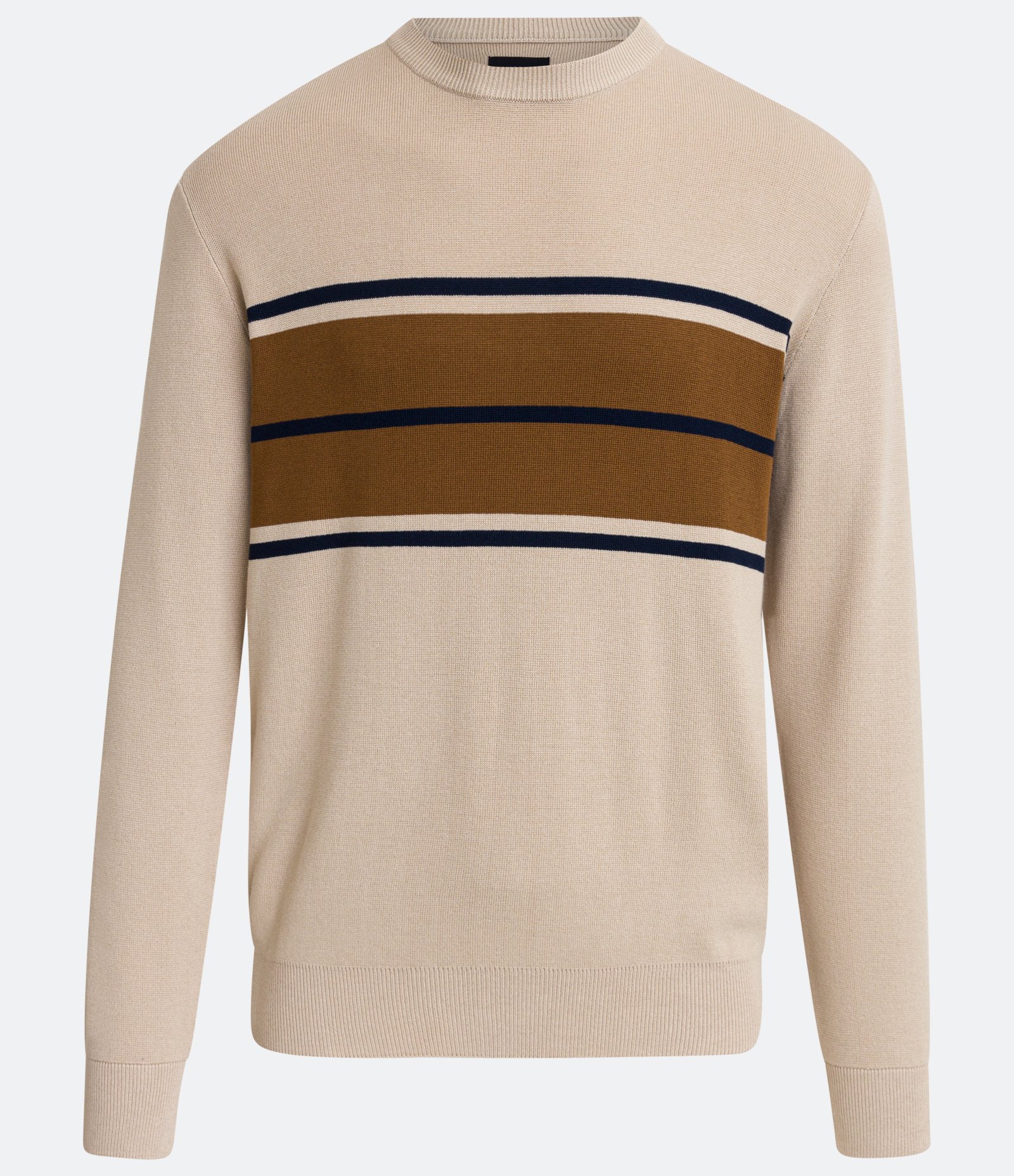 Suéter Regular em Tricô com Listras Contrastantes Bege 5