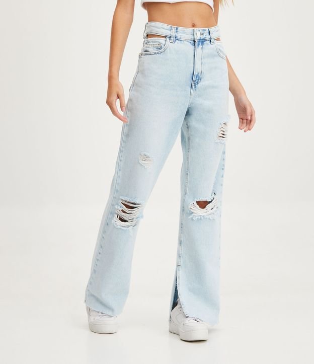Pantalón años 90 en Jeans con Etiqueta Summer Aplicada en la Cintura Azul 1