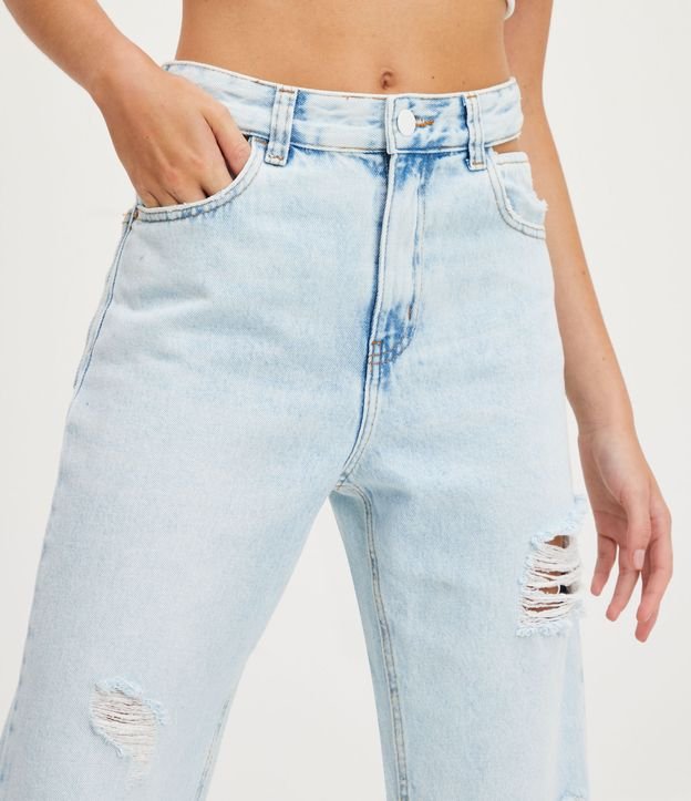 Pantalón años 90 en Jeans con Etiqueta Summer Aplicada en la Cintura Azul 3