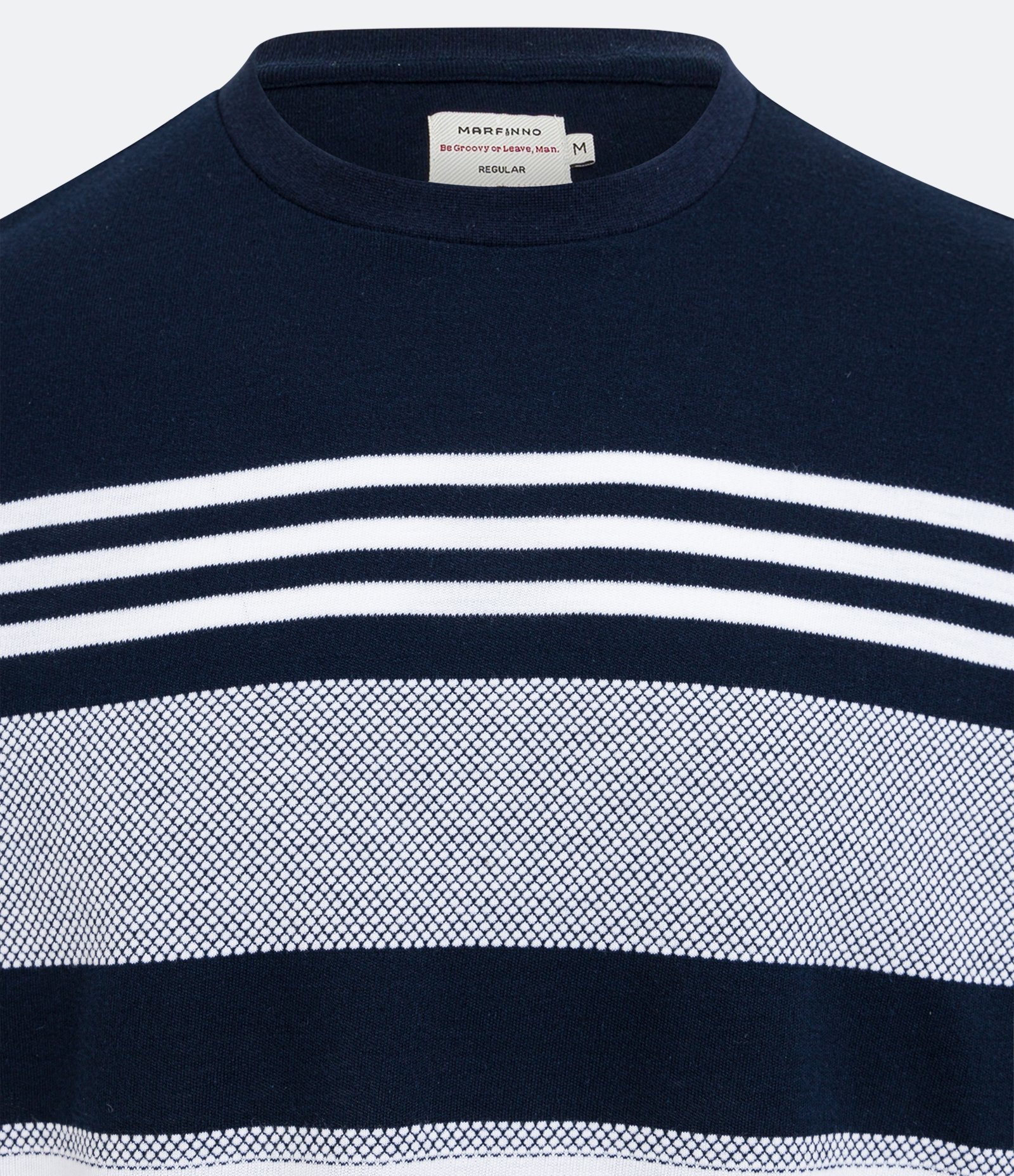 Camiseta Regular em Algodão com Textura Listras e Blocos Contrastantes Azul Escuro 7