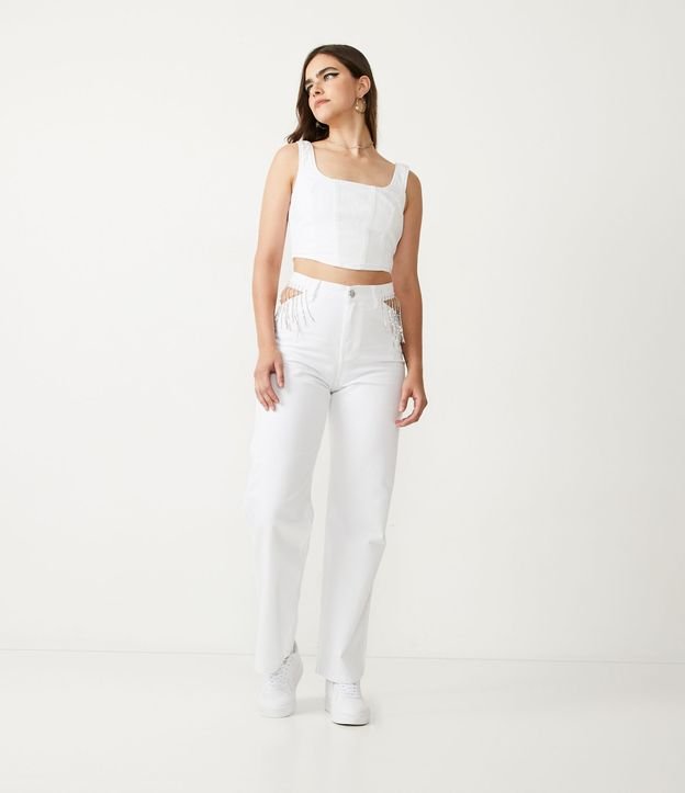 Blusa Cropped sin Manga en Sarga con Design Corpiño Blanco 3