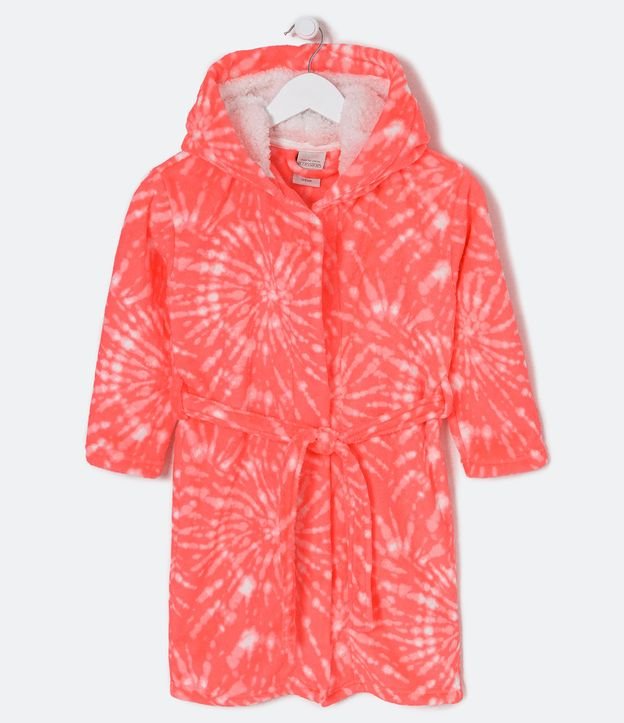 Bata de Baño Infantil en Fleece Tie Dye con Orejas en la Capucha - Talle P al GG Naranja 1